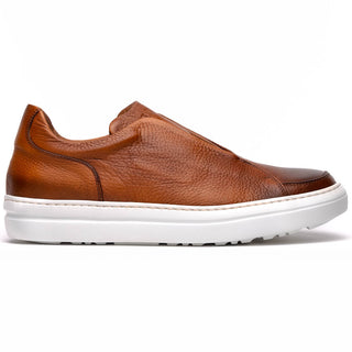 Zelli Italia Spettacolare Men's Shoes Cognac Pebble Grain Calf-Skin Leather Slip-On Sneaker (ZEL1051)-AmbrogioShoes
