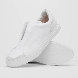 Zelli Italia Spettacolare Men's Shoes White Pebble Grain Calf-Skin Leather Slip-On Sneaker (ZEL1051)-AmbrogioShoes