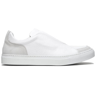 Zelli Italia Spettacolare Men's Shoes White Pebble Grain Calf-Skin Leather Slip-On Sneaker (ZEL1051)-AmbrogioShoes