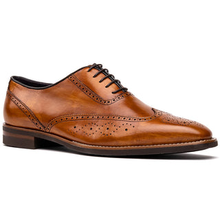 Zelli Italia Stephano Men's Shoes Camel Calf-Skin Leather Wing-Tip Oxford (ZEL1039)-AmbrogioShoes