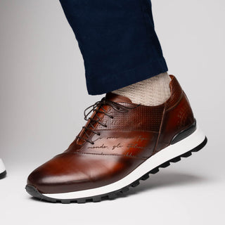 Zelli Italia Testo Men's Shoes Brown Calf-Skin Leather Sneaker (ZEL1048)-AmbrogioShoes