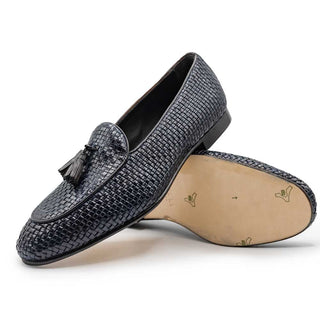 Zelli Italia Tino Men's Shoes Navy Woven Calf-skin Leather Tassel Loafer (ZEL1007)-AmbrogioShoes