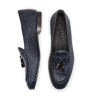 Zelli Italia Tino Men's Shoes Navy Woven Calf-skin Leather Tassel Loafer (ZEL1007)-AmbrogioShoes
