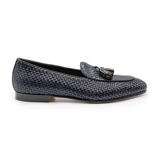 Zelli Italia Tino Men's Shoes Navy Woven Calf-skin Leather Tassel Loafer (ZEL1007)-AmbrogioShoes