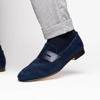 Zelli Italia Tippa Men's Shoe Navy Suede & Calf-Skin Leather Penny Loafer (ZEL1033)-AmbrogioShoes