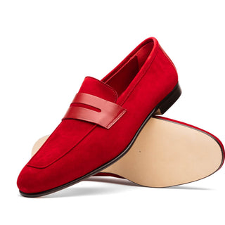 Zelli Italia Tippa Men's Shoe Red Suede & Calf-Skin Leather Penny Loafer (ZEL1033)-AmbrogioShoes