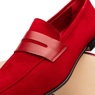 Zelli Italia Tippa Men's Shoe Red Suede & Calf-Skin Leather Penny Loafer (ZEL1033)-AmbrogioShoes
