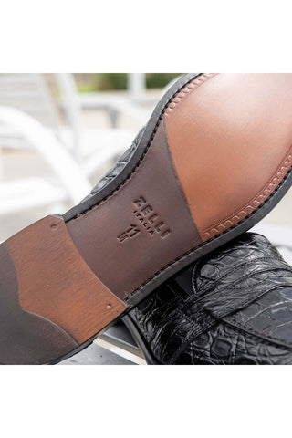 Zelli Italia Tuscany Black Crocodile Skin Penny Loafer (ZEL1000)-AmbrogioShoes