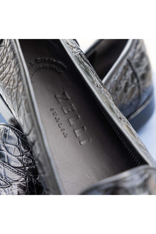 Zelli Italia Tuscany Black Crocodile Skin Penny Loafer (ZEL1000)-AmbrogioShoes