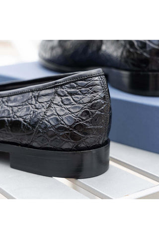 Zelli Italia Tuscany Black Crocodile Skin Penny Loafer (ZEL1000)-AmbrogioShoes