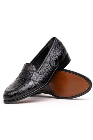 Zelli Italia Tuscany Black Crocodile Skin Penny Loafer (ZEL1000)-AmbrogioShoes