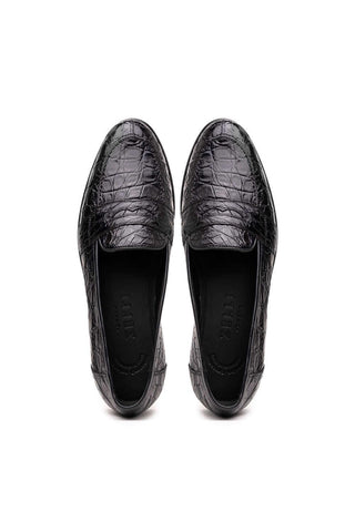 Zelli Italia Tuscany Black Crocodile Skin Penny Loafer (ZEL1000)-AmbrogioShoes