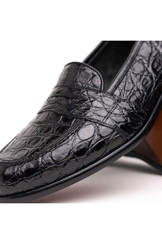 Zelli Italia Tuscany Black Crocodile Skin Penny Loafer (ZEL1000)-AmbrogioShoes