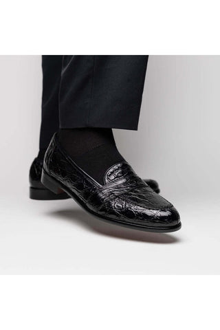 Zelli Italia Tuscany Black Crocodile Skin Penny Loafer (ZEL1000)-AmbrogioShoes