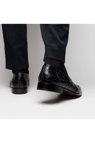 Zelli Italia Tuscany Black Crocodile Skin Penny Loafer (ZEL1000)-AmbrogioShoes
