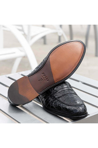 Zelli Italia Tuscany Black Crocodile Skin Penny Loafer (ZEL1000)-AmbrogioShoes