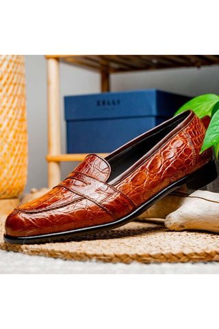 Zelli Italia Tuscany Cognac Crocodile Skin Penny Loafer (ZEL1000)-AmbrogioShoes