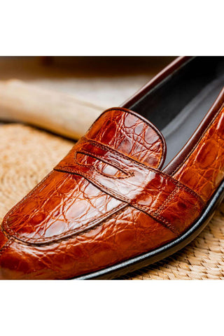 Zelli Italia Tuscany Cognac Crocodile Skin Penny Loafer (ZEL1000)-AmbrogioShoes
