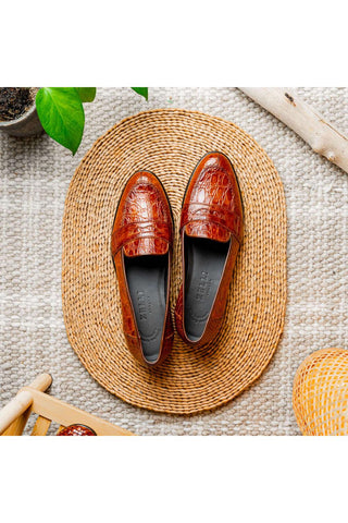 Zelli Italia Tuscany Cognac Crocodile Skin Penny Loafer (ZEL1000)-AmbrogioShoes