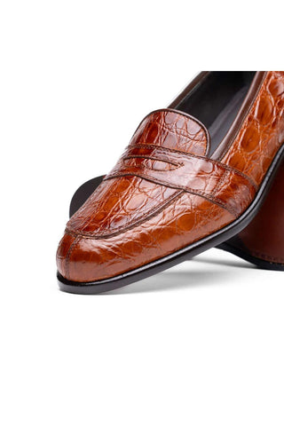 Zelli Italia Tuscany Cognac Crocodile Skin Penny Loafer (ZEL1000)-AmbrogioShoes