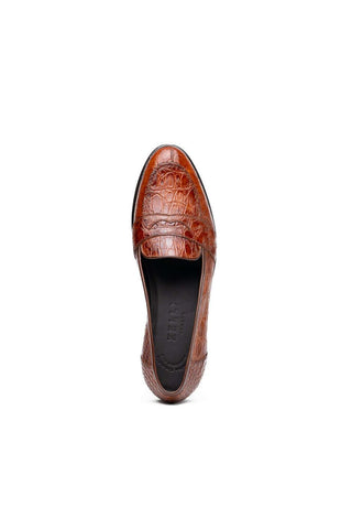 Zelli Italia Tuscany Cognac Crocodile Skin Penny Loafer (ZEL1000)-AmbrogioShoes