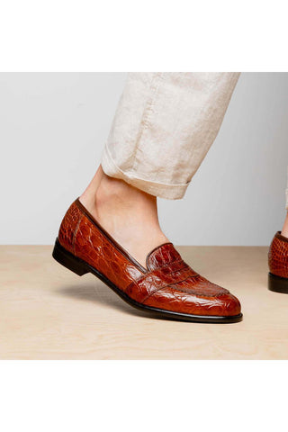 Zelli Italia Tuscany Cognac Crocodile Skin Penny Loafer (ZEL1000)-AmbrogioShoes