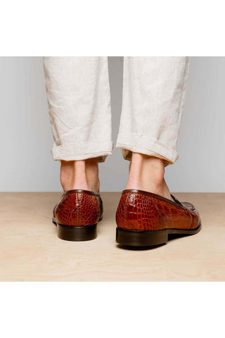 Zelli Italia Tuscany Cognac Crocodile Skin Penny Loafer (ZEL1000)-AmbrogioShoes