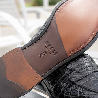 Zelli Italia Tuscany Men's Shoes Black Crocodile Skin Penny Loafer (ZEL1000)-AmbrogioShoes