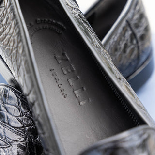 Zelli Italia Tuscany Men's Shoes Black Crocodile Skin Penny Loafer (ZEL1000)-AmbrogioShoes