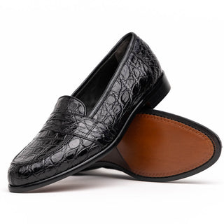 Zelli Italia Tuscany Men's Shoes Black Crocodile Skin Penny Loafer (ZEL1000)-AmbrogioShoes