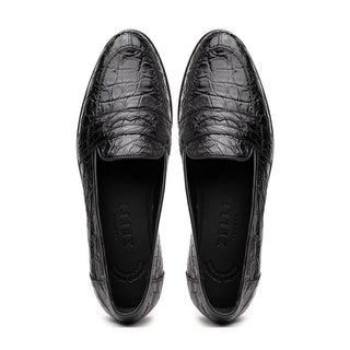 Zelli Italia Tuscany Men's Shoes Black Crocodile Skin Penny Loafer (ZEL1000)-AmbrogioShoes