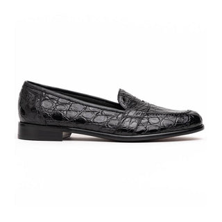Zelli Italia Tuscany Men's Shoes Black Crocodile Skin Penny Loafer (ZEL1000)-AmbrogioShoes