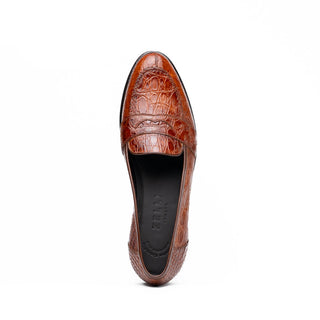 Zelli Italia Tuscany Men's Shoes Cognac Crocodile Skin Penny Loafer (ZEL1000)-AmbrogioShoes