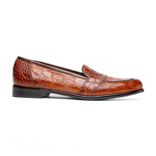 Zelli Italia Tuscany Men's Shoes Cognac Crocodile Skin Penny Loafer (ZEL1000)-AmbrogioShoes