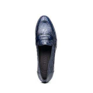 Zelli Italia Tuscany Men's Shoes Navy Crocodile Skin Penny Loafer (ZEL1000)-AmbrogioShoes