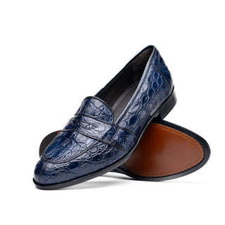 Zelli Italia Tuscany Navy Crocodile Skin Penny Loafer (ZEL1000)-AmbrogioShoes
