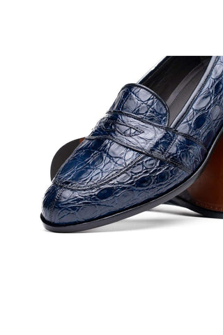 Zelli Italia Tuscany Navy Crocodile Skin Penny Loafer (ZEL1000)-AmbrogioShoes
