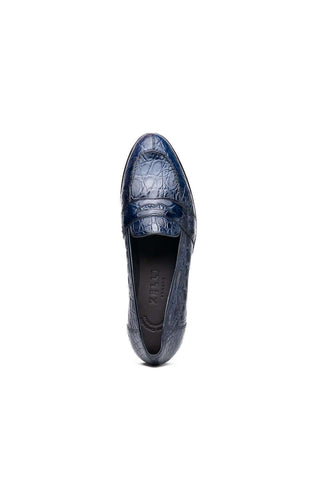 Zelli Italia Tuscany Navy Crocodile Skin Penny Loafer (ZEL1000)-AmbrogioShoes