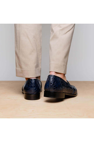 Zelli Italia Tuscany Navy Crocodile Skin Penny Loafer (ZEL1000)-AmbrogioShoes