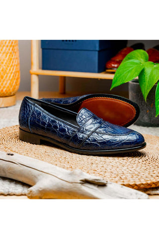 Zelli Italia Tuscany Navy Crocodile Skin Penny Loafer (ZEL1000)-AmbrogioShoes