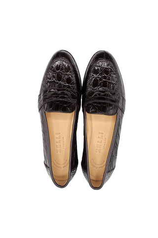 Zelli Italia Tuscany Nicotine Crocodile Skin Penny Loafer (ZEL1000)-AmbrogioShoes