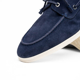 Zelli Italia Venice Men's Shoes Navy Goat-Skin Suede Boat Loafer (ZEL1031)-AmbrogioShoes