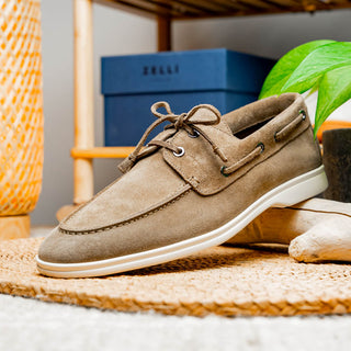 Zelli Italia Venice Men's Shoes Taupe Goat-Skin Suede Boat Loafer (ZEL1031)-AmbrogioShoes