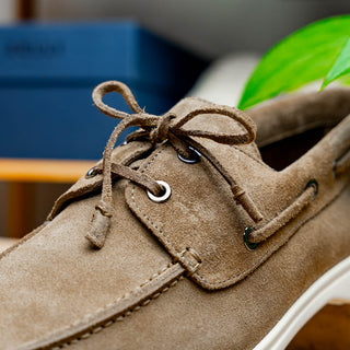 Zelli Italia Venice Men's Shoes Taupe Goat-Skin Suede Boat Loafer (ZEL1031)-AmbrogioShoes