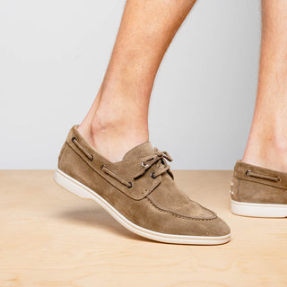 Zelli Italia Venice Men's Shoes Taupe Goat-Skin Suede Boat Loafer (ZEL1031)-AmbrogioShoes