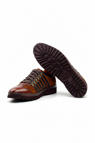 Ambrogio Brown & Black Suede / Calf-Skin Leather Casual Sneakers (AMBS2042-RTW)-AmbrogioShoes