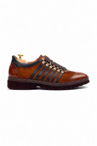 Ambrogio Brown & Black Suede / Calf-Skin Leather Casual Sneakers (AMBS2042-RTW)-AmbrogioShoes