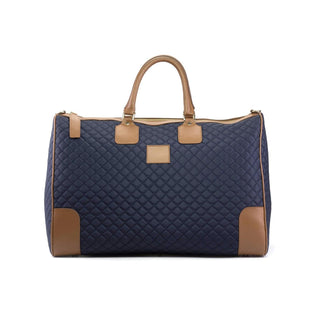 Ambrogio Brown & Blue Quilted Leather Weekender Bags (AMBH1030)-AmbrogioShoes