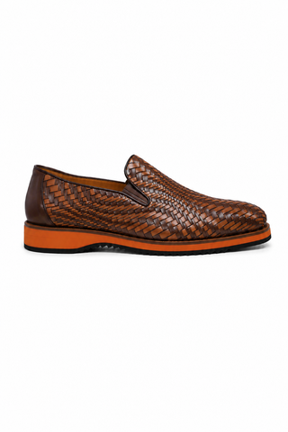 Ambrogio Brown & Cognac Woven Leather Sport Loafers (AMZ1016)-AmbrogioShoes