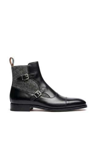 Ambrogio Luca Leather & Herringbone Double Monk-Strap Boot-AmbrogioShoes